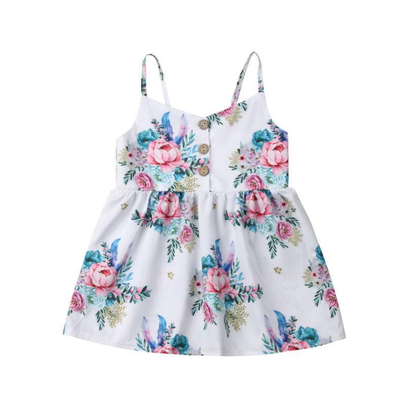 Robe bébé fille fleurie sans manches col en V pour fête, vacances, plage, pour filles