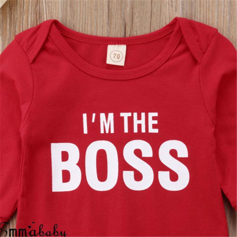 Tenue barboteuse pour nouveau-né garçon/fille « I'm the BOSS », cadeau de Noël, combinaison rouge moderne