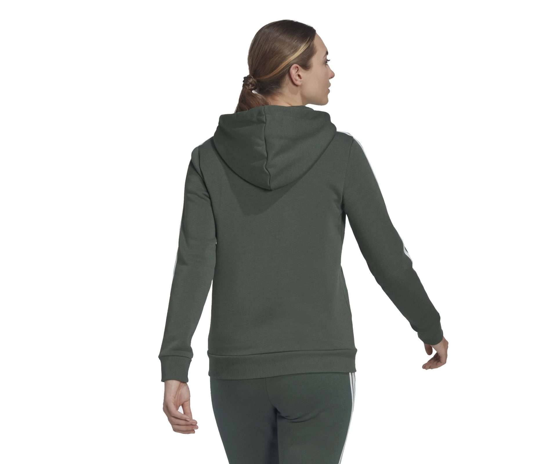 adidas Sweat à capuche zippé en molleton Essentials 3-Stripes pour femme - VERT OXYDE BLANC