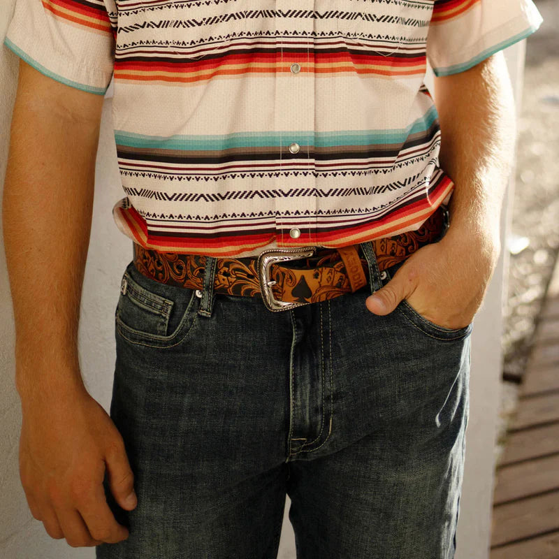 Ceinture en cuir HOOey Gambler Filigree pour homme (marron/noir)