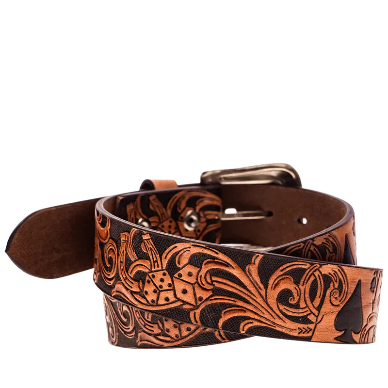 Ceinture en cuir HOOey Gambler Filigree pour homme (marron/noir)