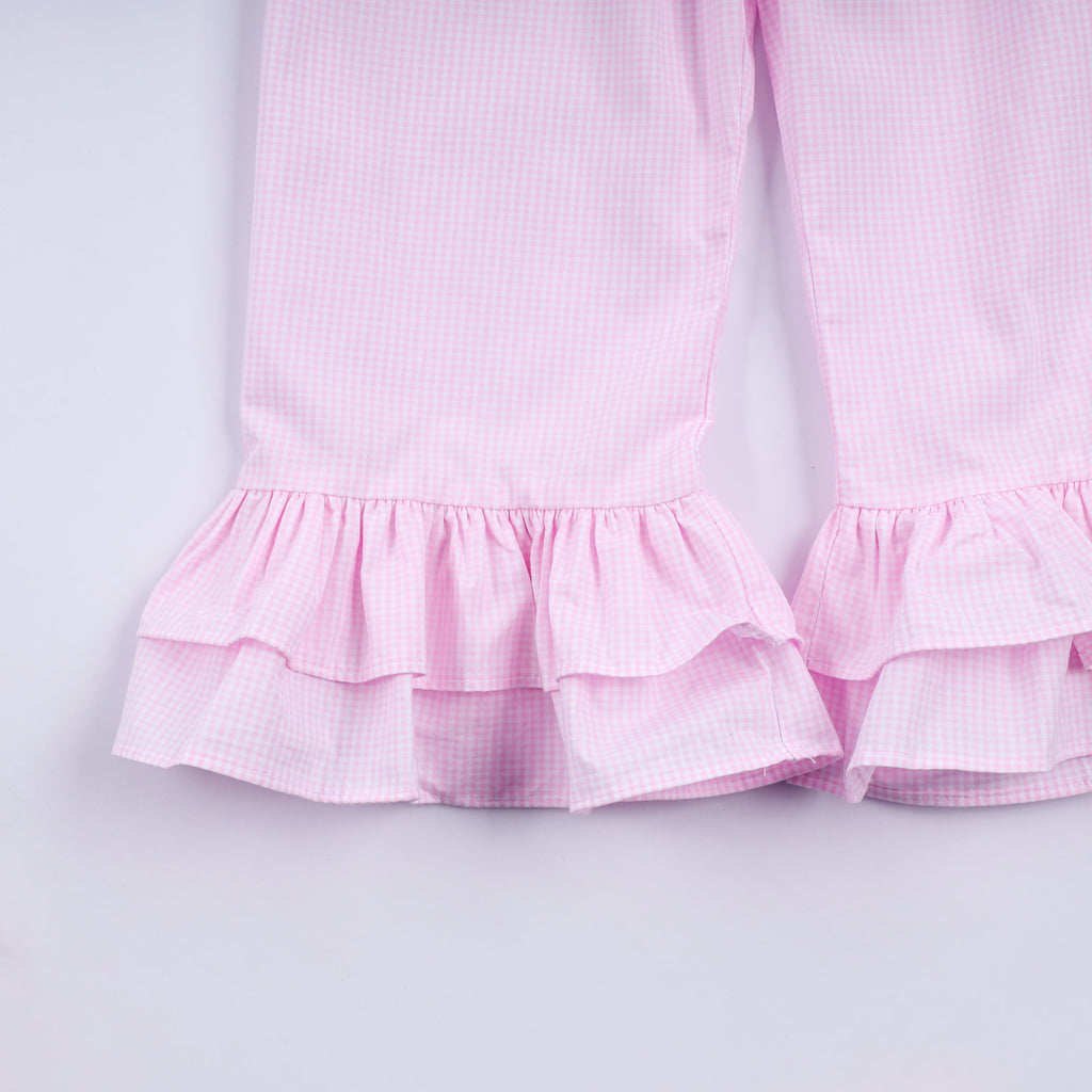 Ensemble pantalon à volants et smocks main avec sapin de Noël rose