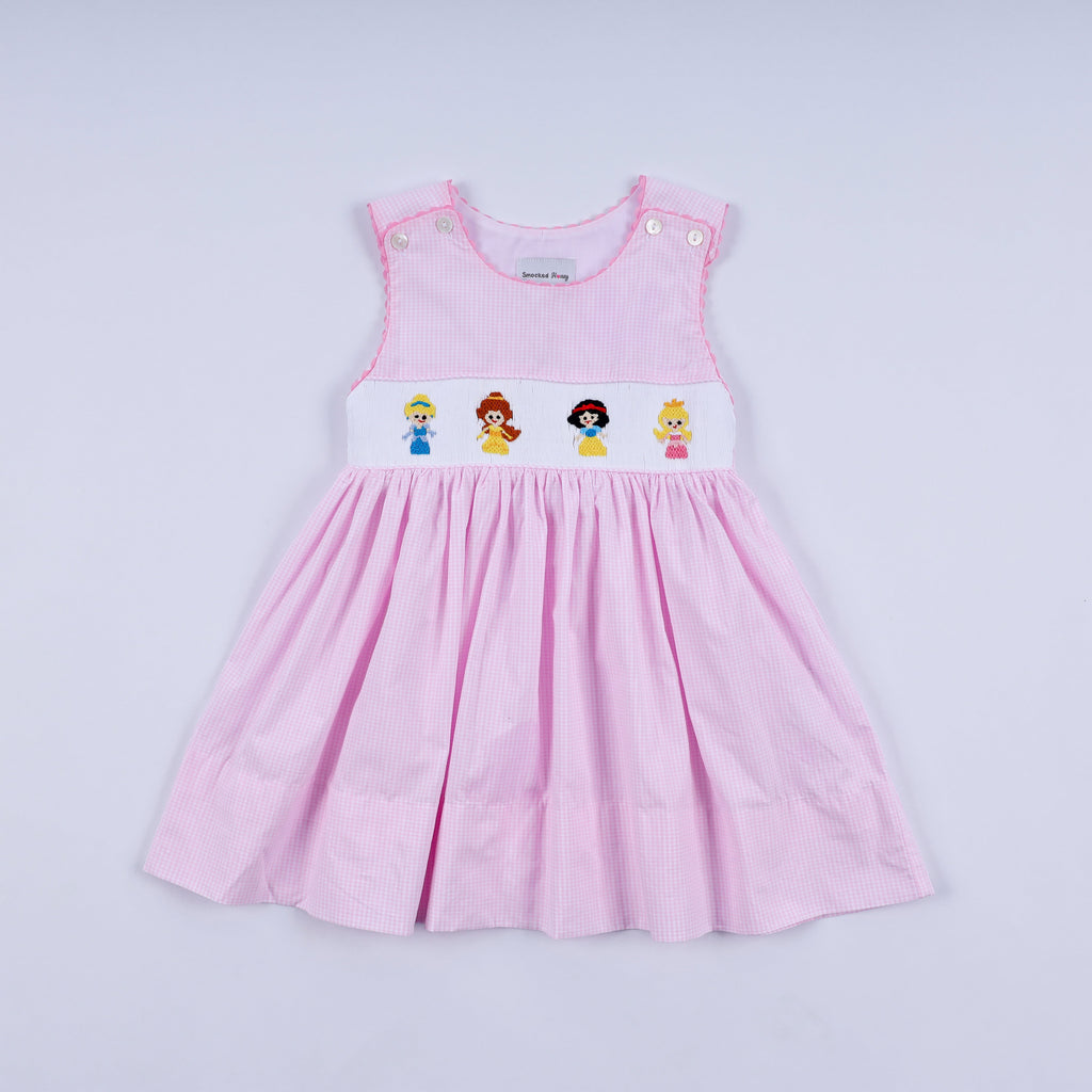 Robe à carreaux smockée à la main "princesse rose"