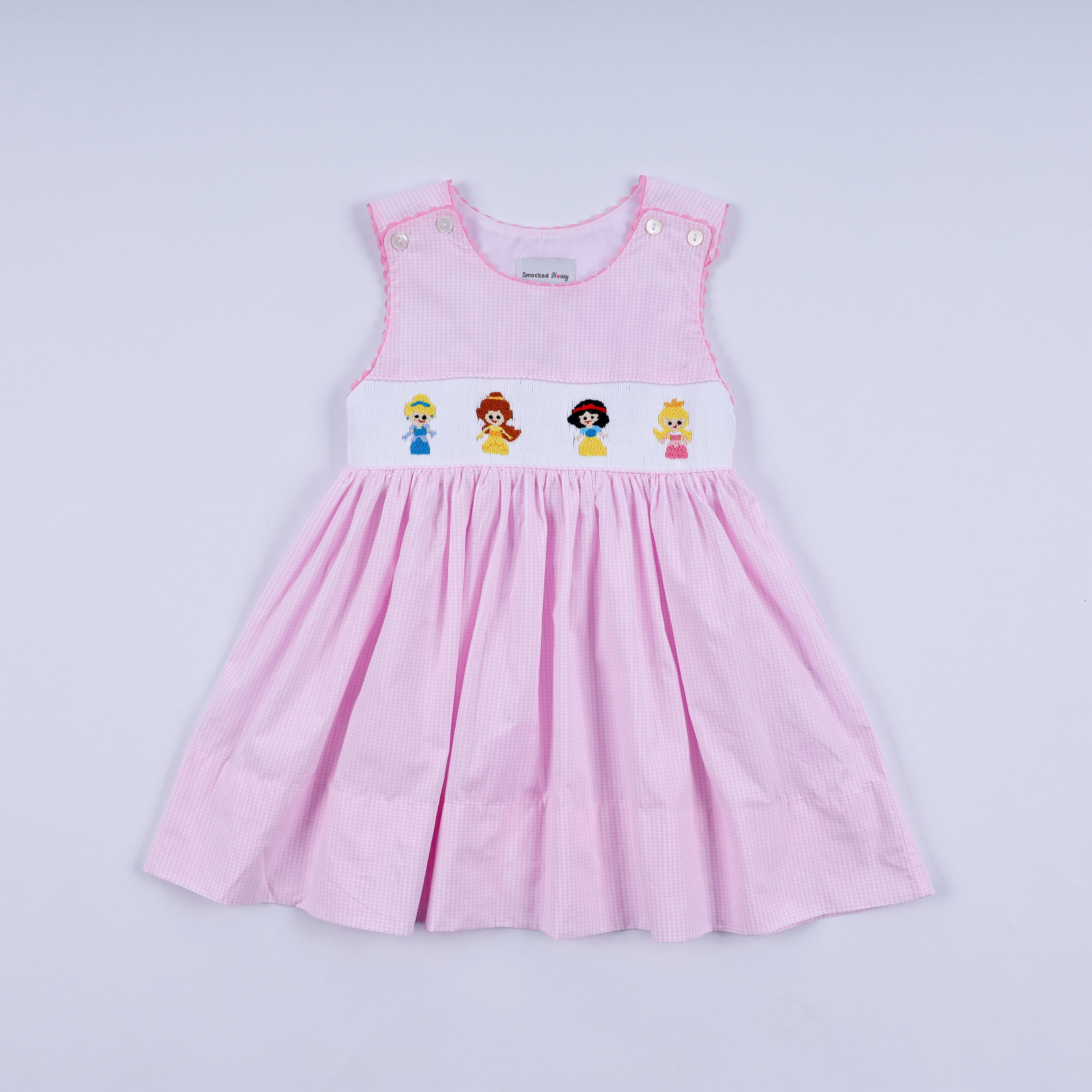 Robe à carreaux smockée à la main "princesse rose"