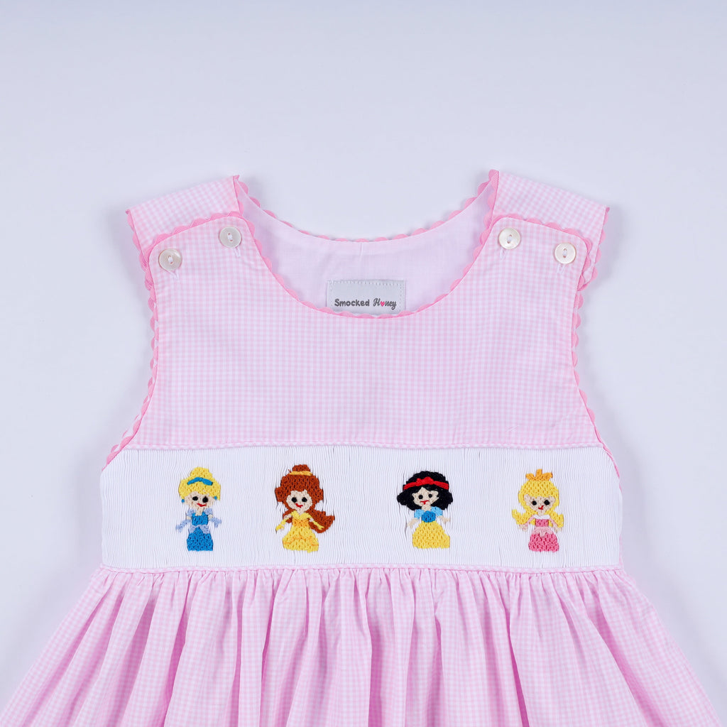Robe à carreaux smockée à la main "princesse rose"