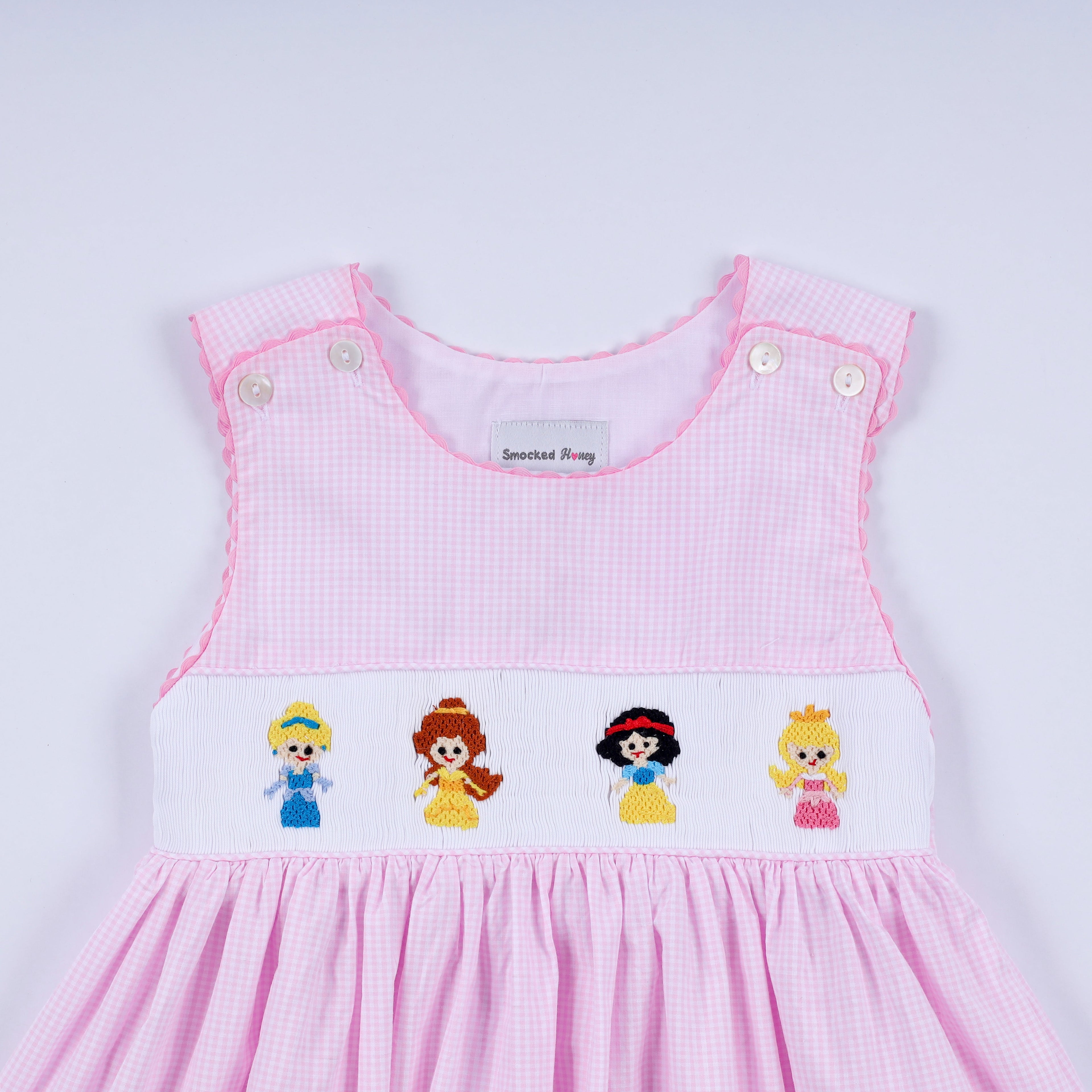 Robe à carreaux smockée à la main "princesse rose"