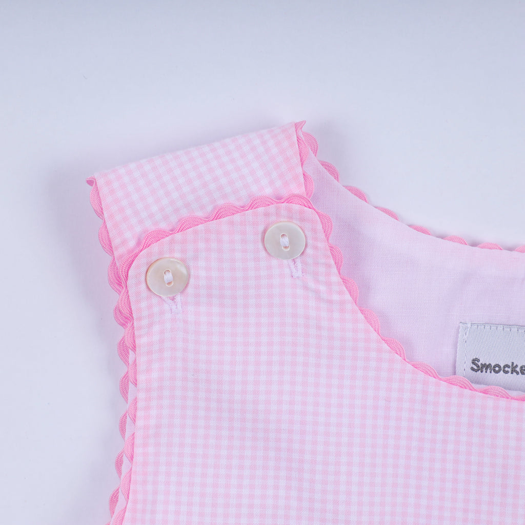 Robe à carreaux smockée à la main "princesse rose"