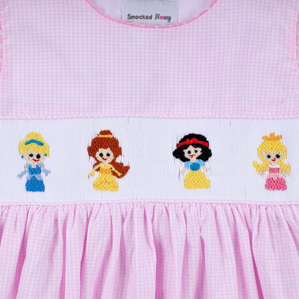 Robe à carreaux smockée à la main "princesse rose"