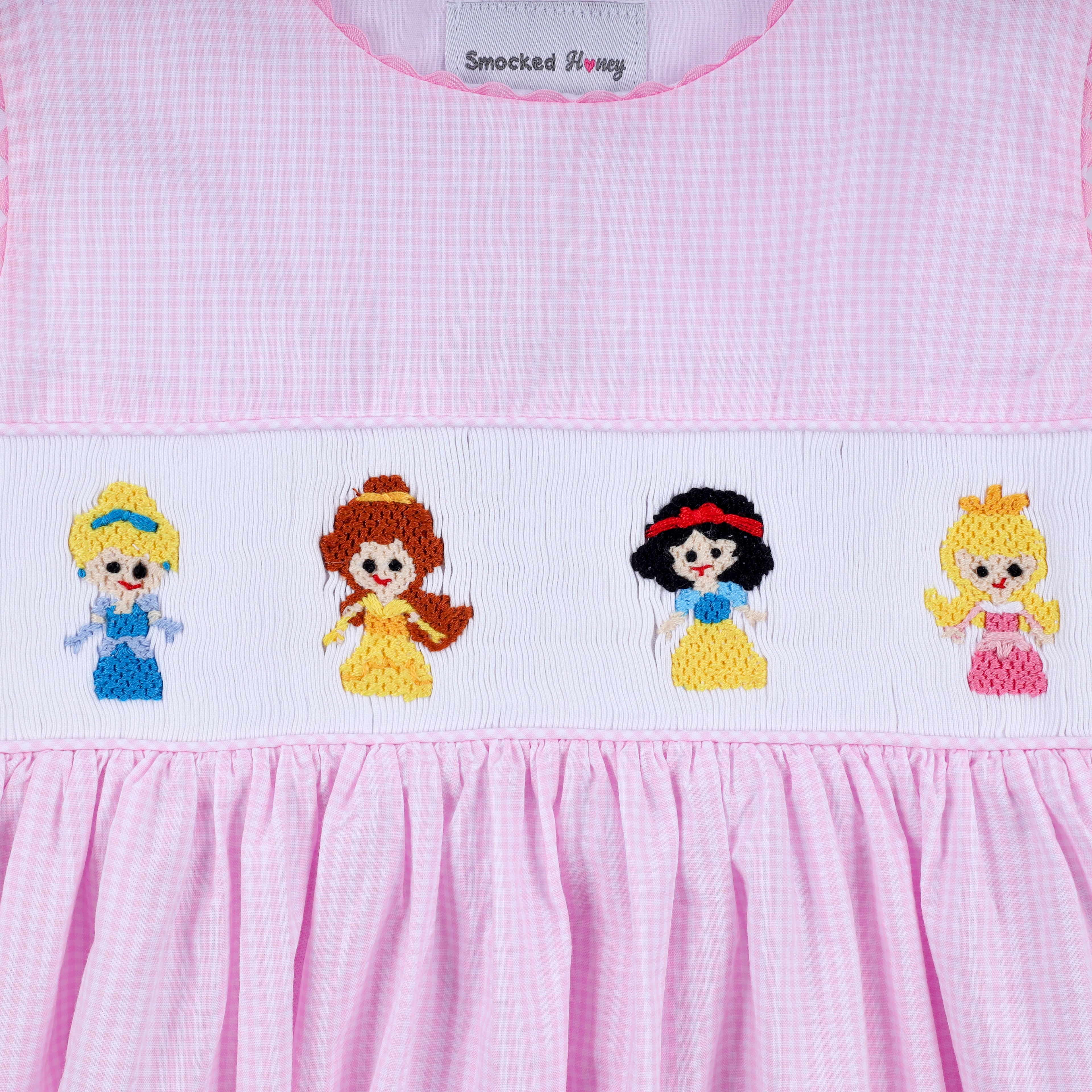Robe à carreaux smockée à la main "princesse rose"