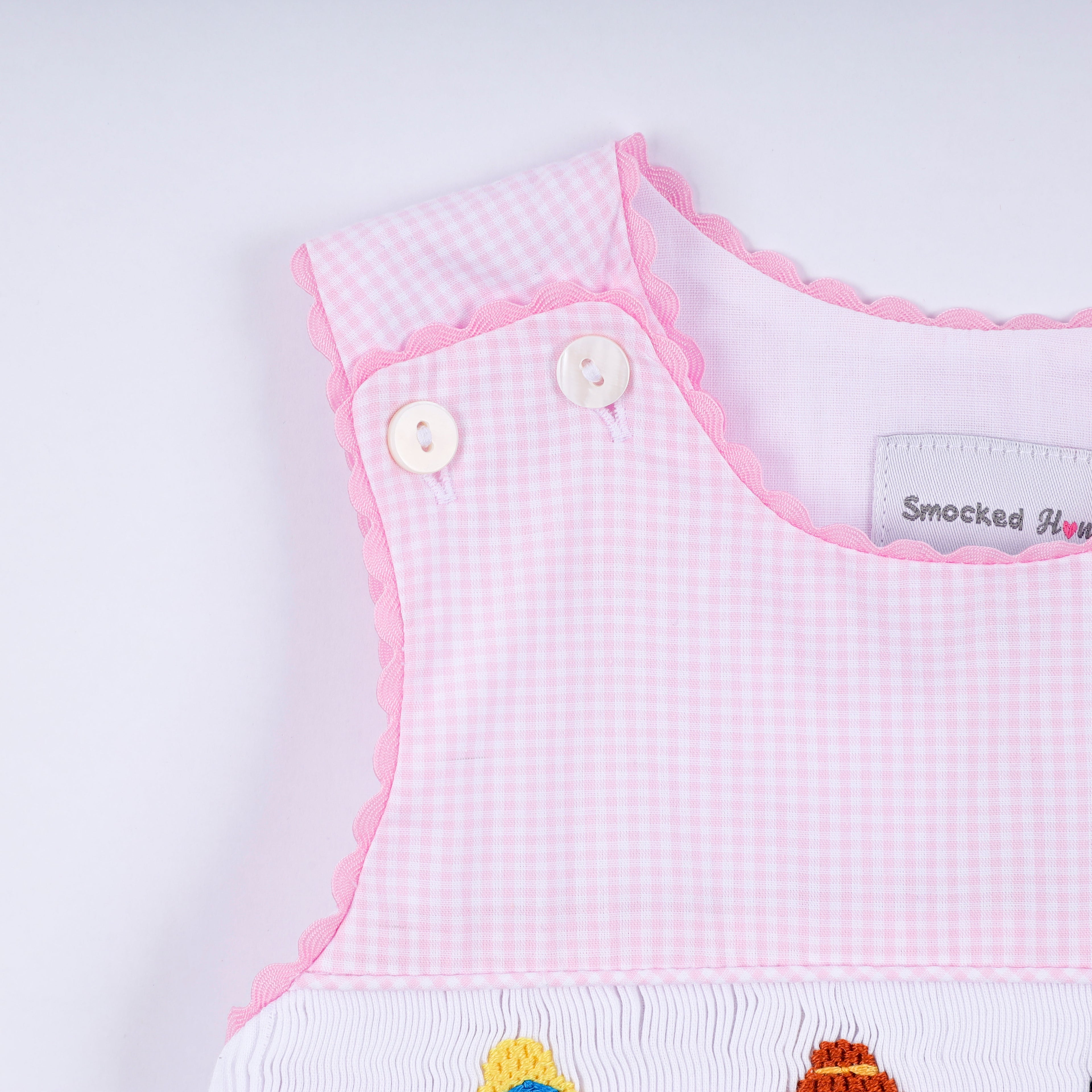 Ensemble barboteuse à carreaux smocké à la main Princesse Rose