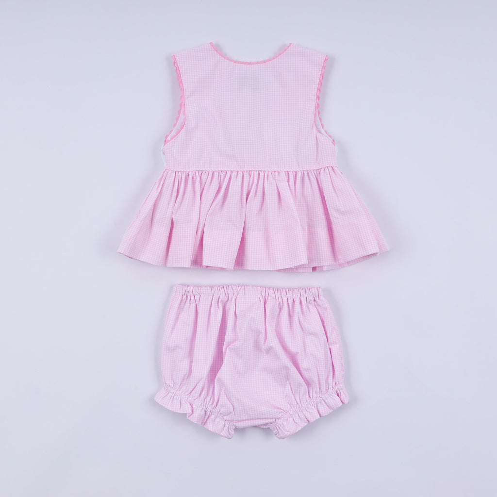 Ensemble barboteuse à carreaux smocké à la main Princesse Rose