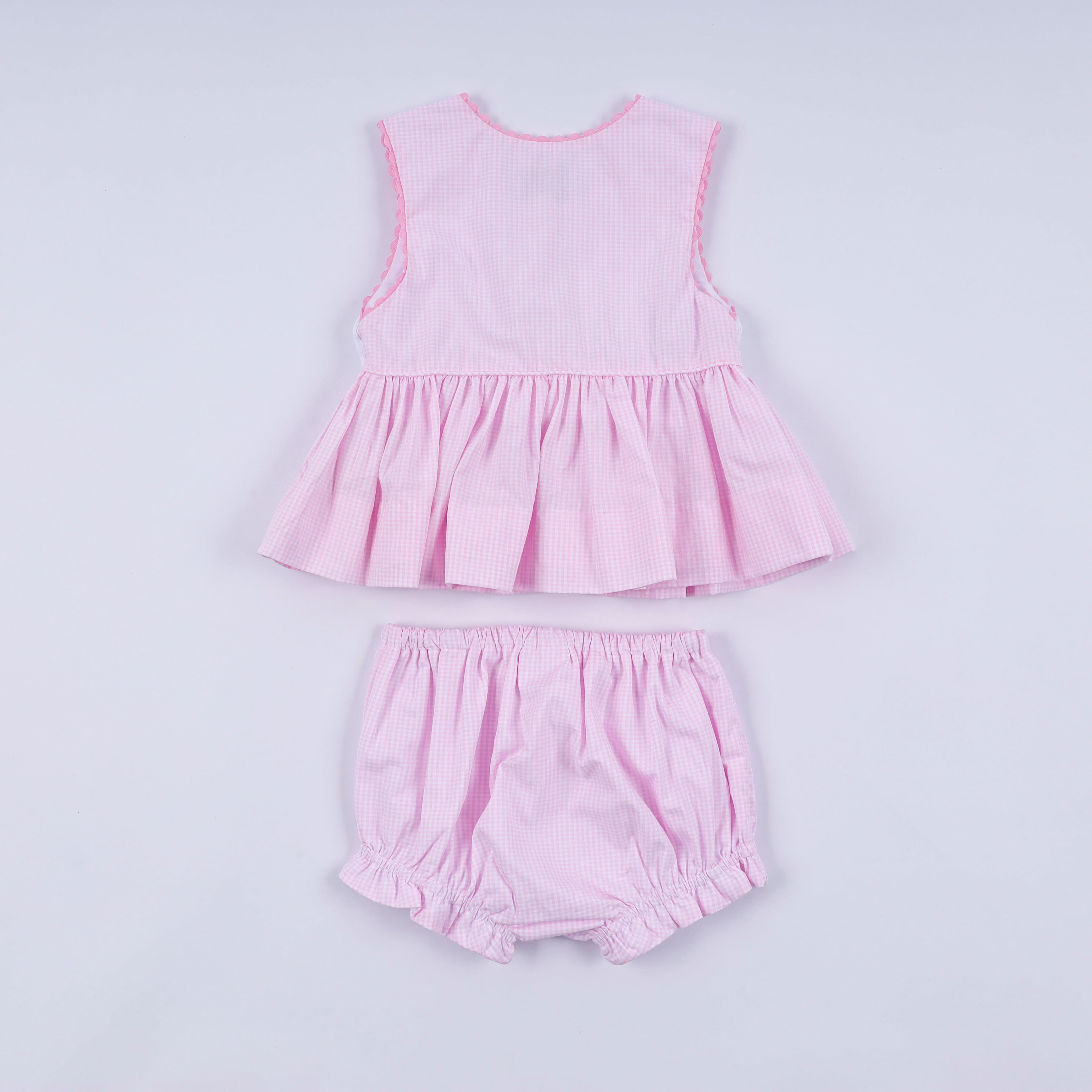 Ensemble barboteuse à carreaux smocké à la main Princesse Rose