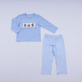 Ensemble pantalon vichy smocké main en pain d'épices bleu
