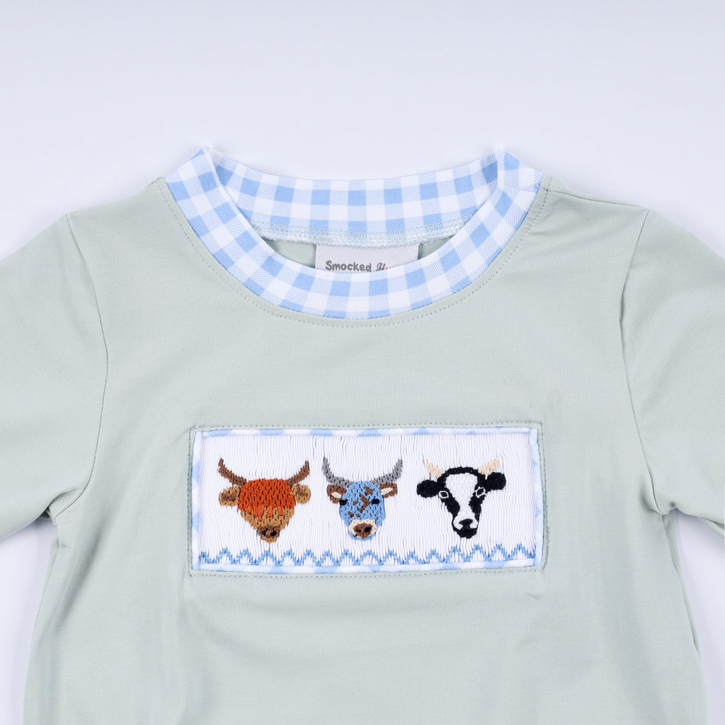 Bulle smockée vache sauge