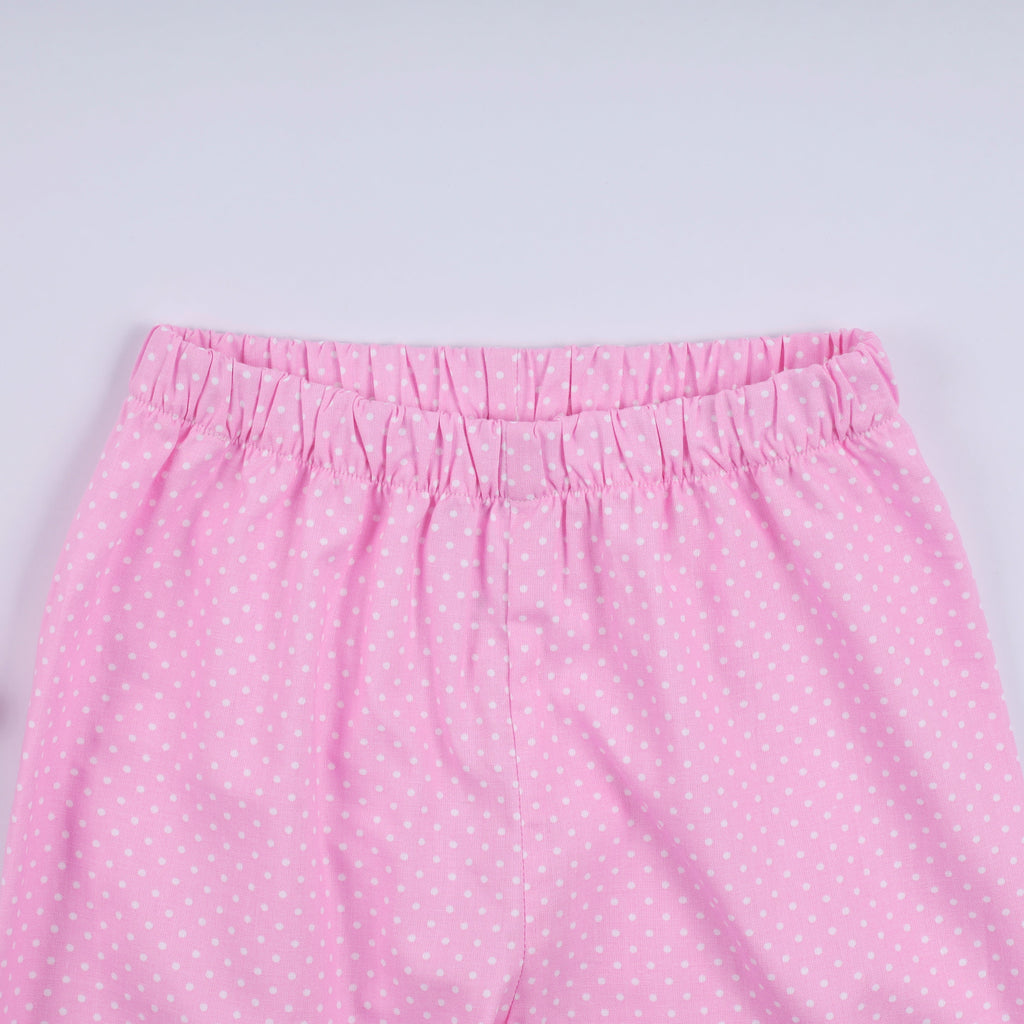 Ensemble pantalon à pois à volants smocké à la main, personnage rose