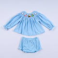 Ensemble bloomer smocké main crèche bleu