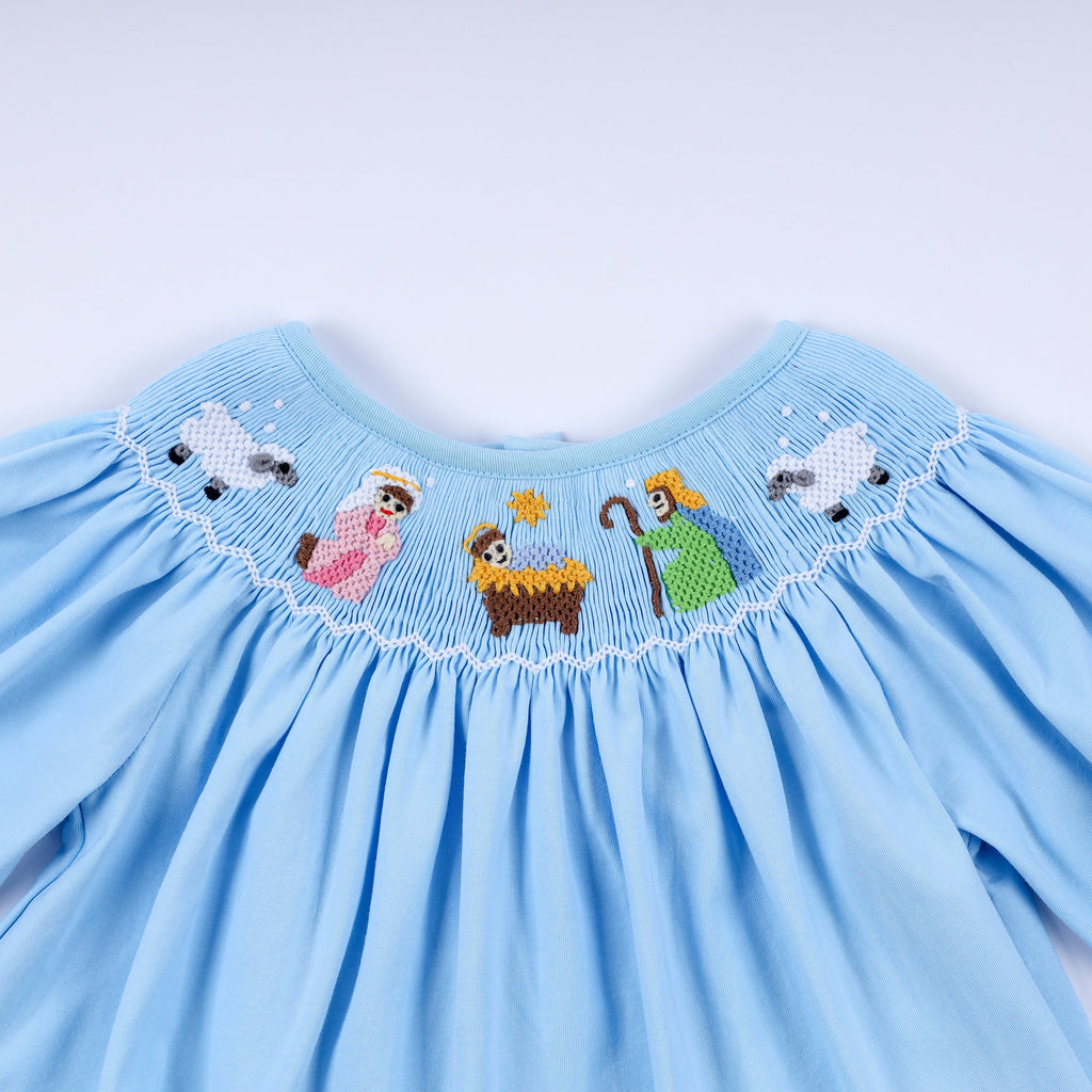 Ensemble bloomer smocké main crèche bleu
