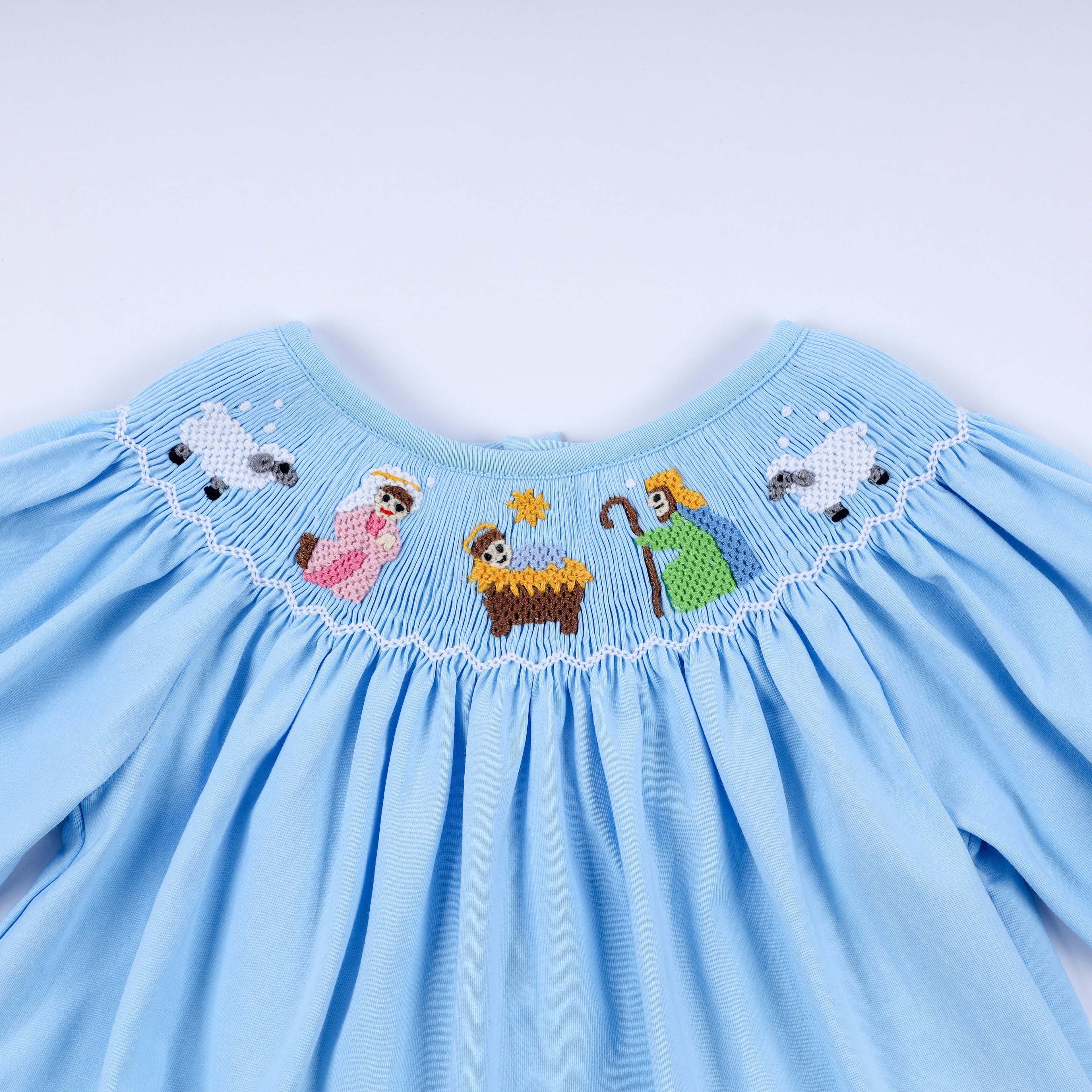 Ensemble bloomer smocké main crèche bleu