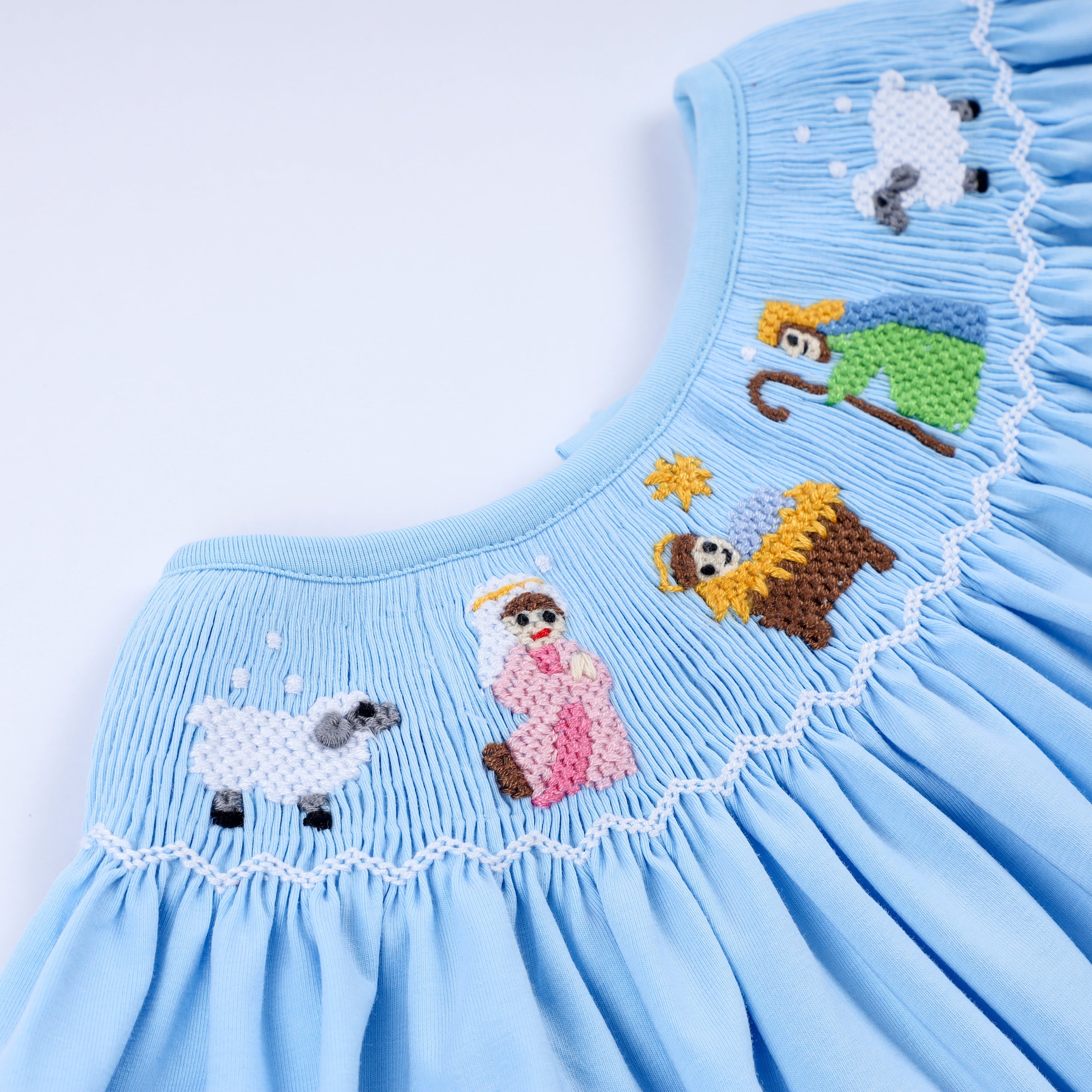 Ensemble bloomer smocké main crèche bleu