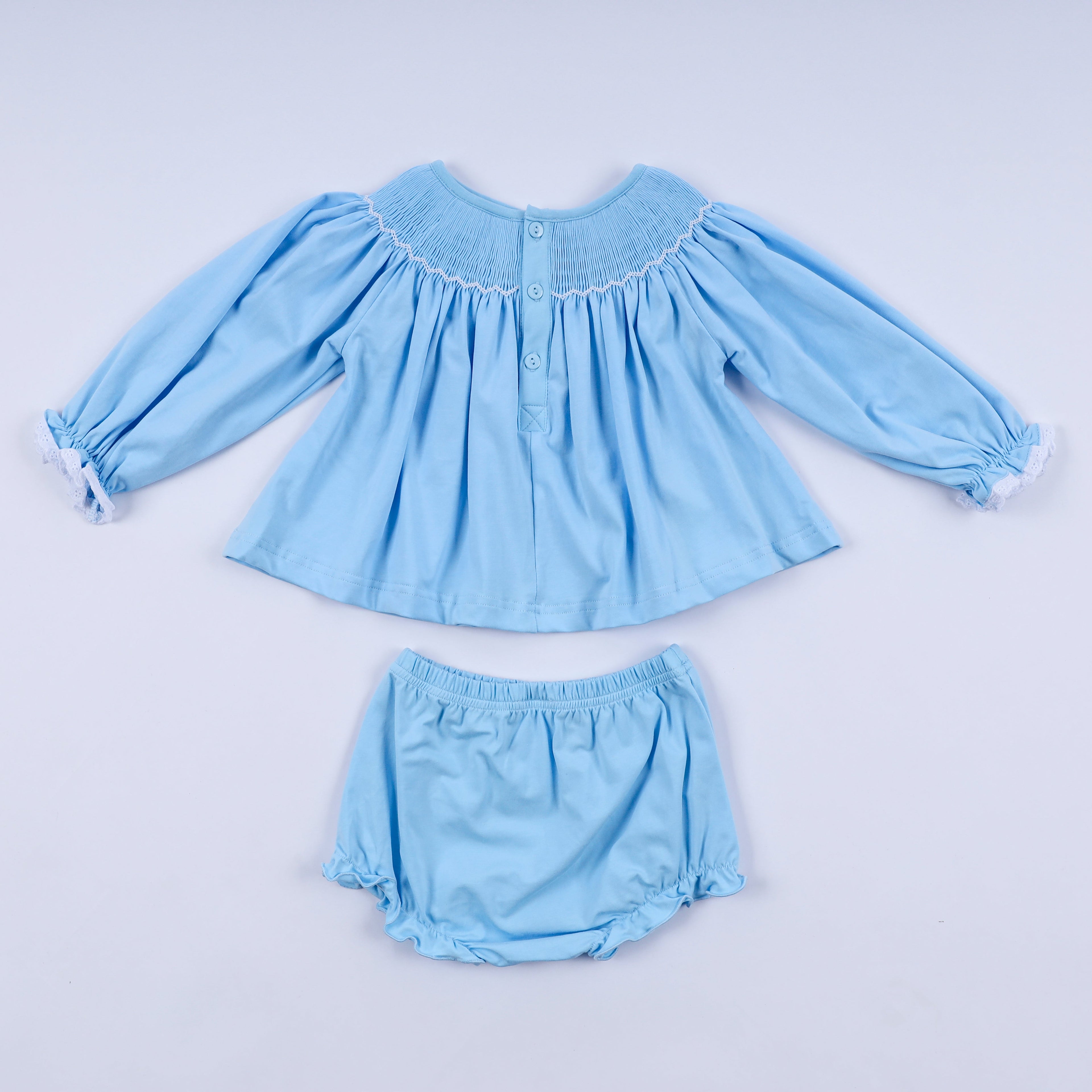 Ensemble bloomer smocké main crèche bleu