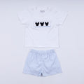 Ensemble short vichy smocké main personnage bleu