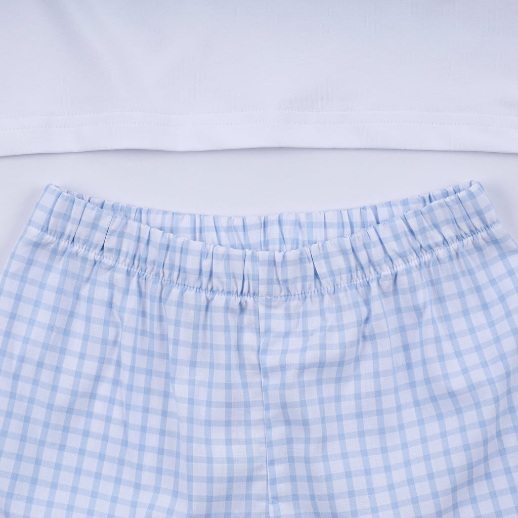Ensemble short vichy smocké main personnage bleu