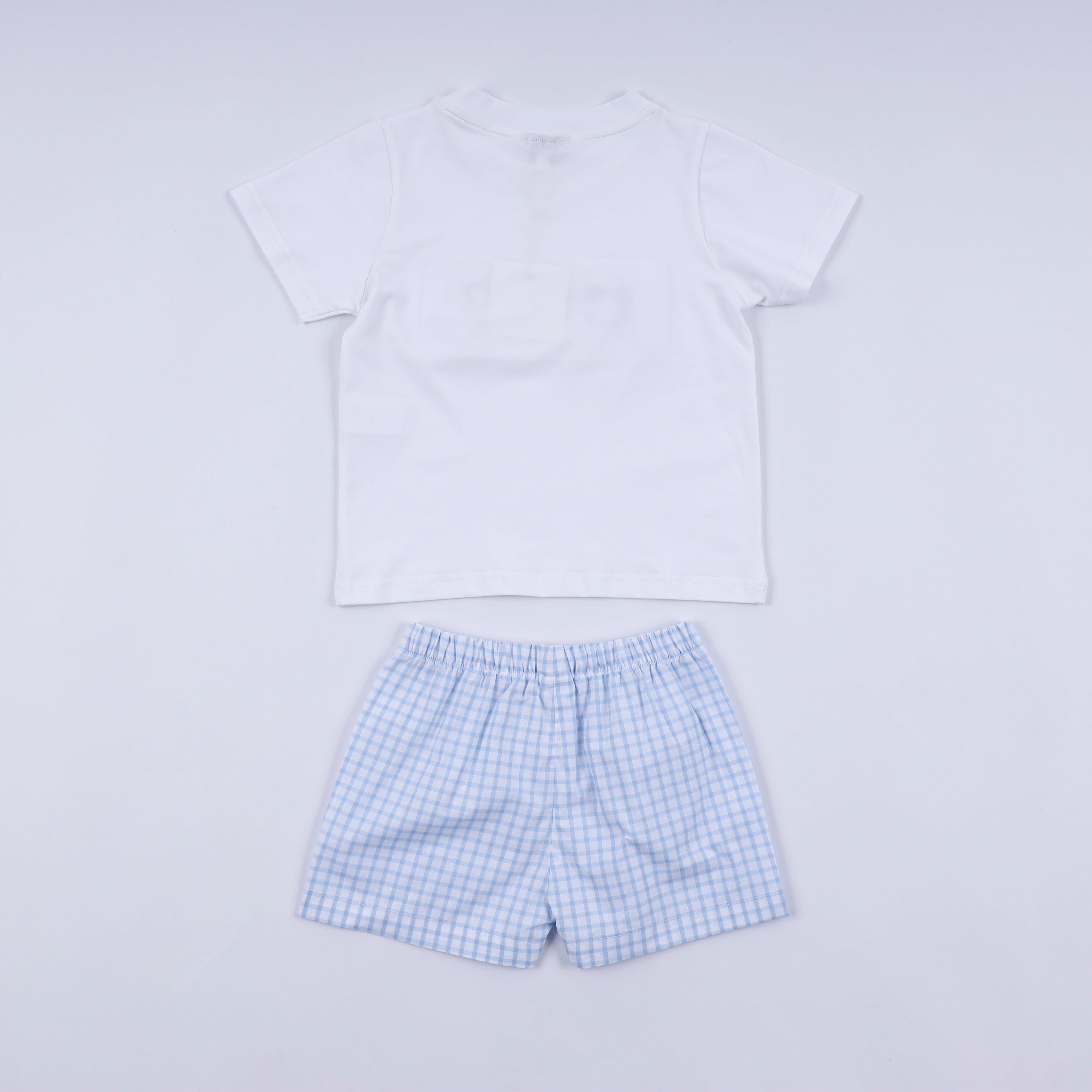 Ensemble short vichy smocké main personnage bleu