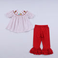 Ensemble pantalon à volants rouge en pain d'épices, smocké main