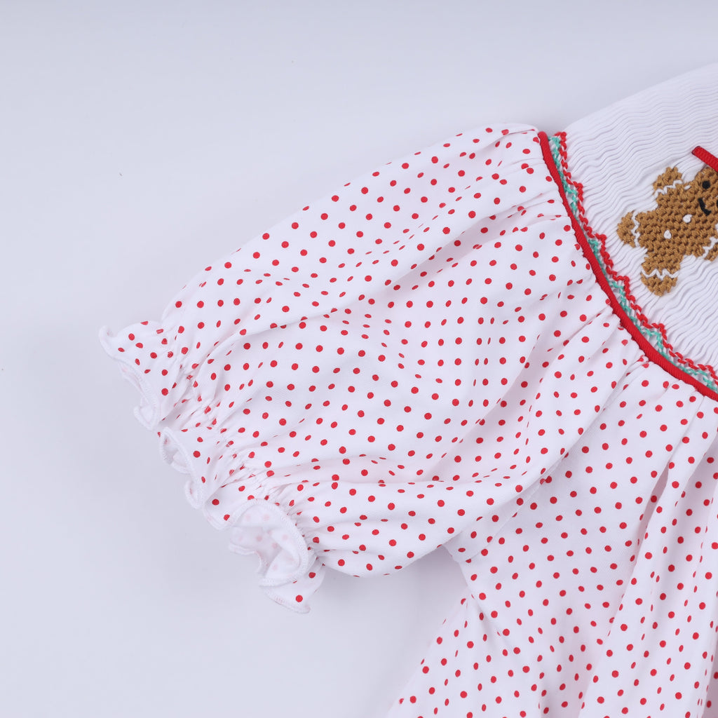 Ensemble pantalon à volants rouge en pain d'épices, smocké main