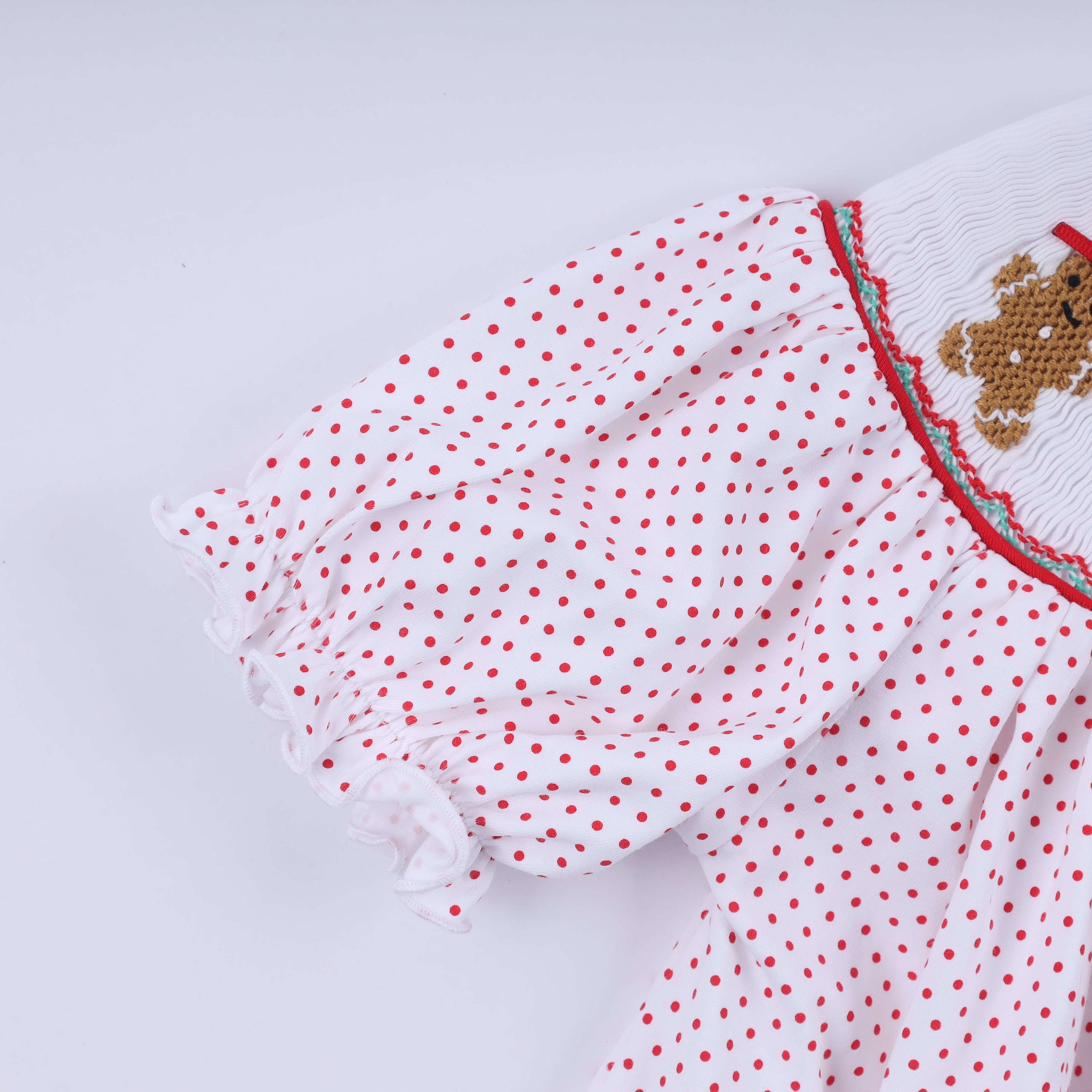 Ensemble pantalon à volants rouge en pain d'épices, smocké main