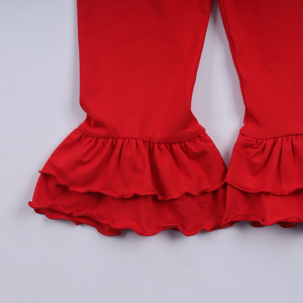 Ensemble pantalon à volants rouge en pain d'épices, smocké main