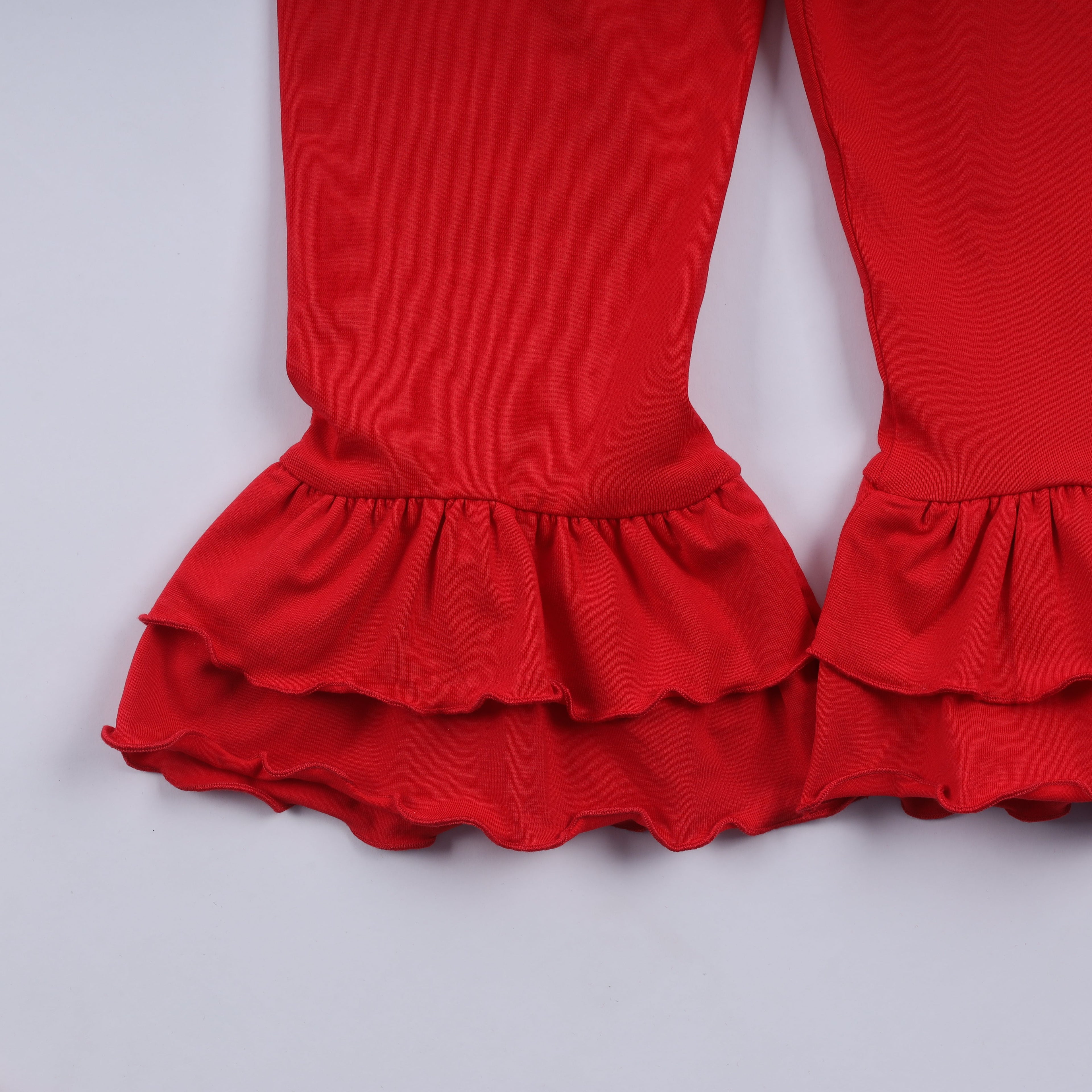 Ensemble pantalon à volants rouge en pain d'épices, smocké main