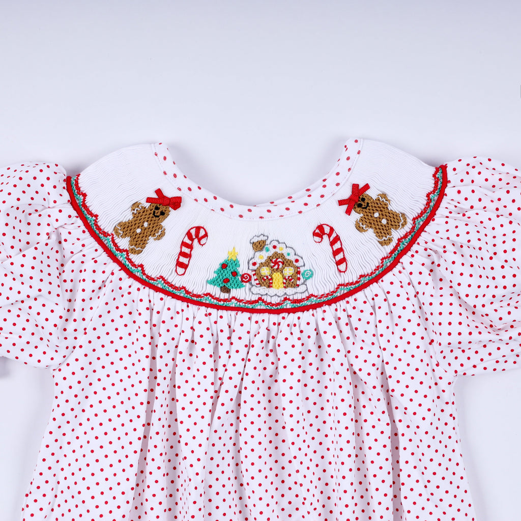 Barboteuse rouge en pain d'épices, smocks faits main