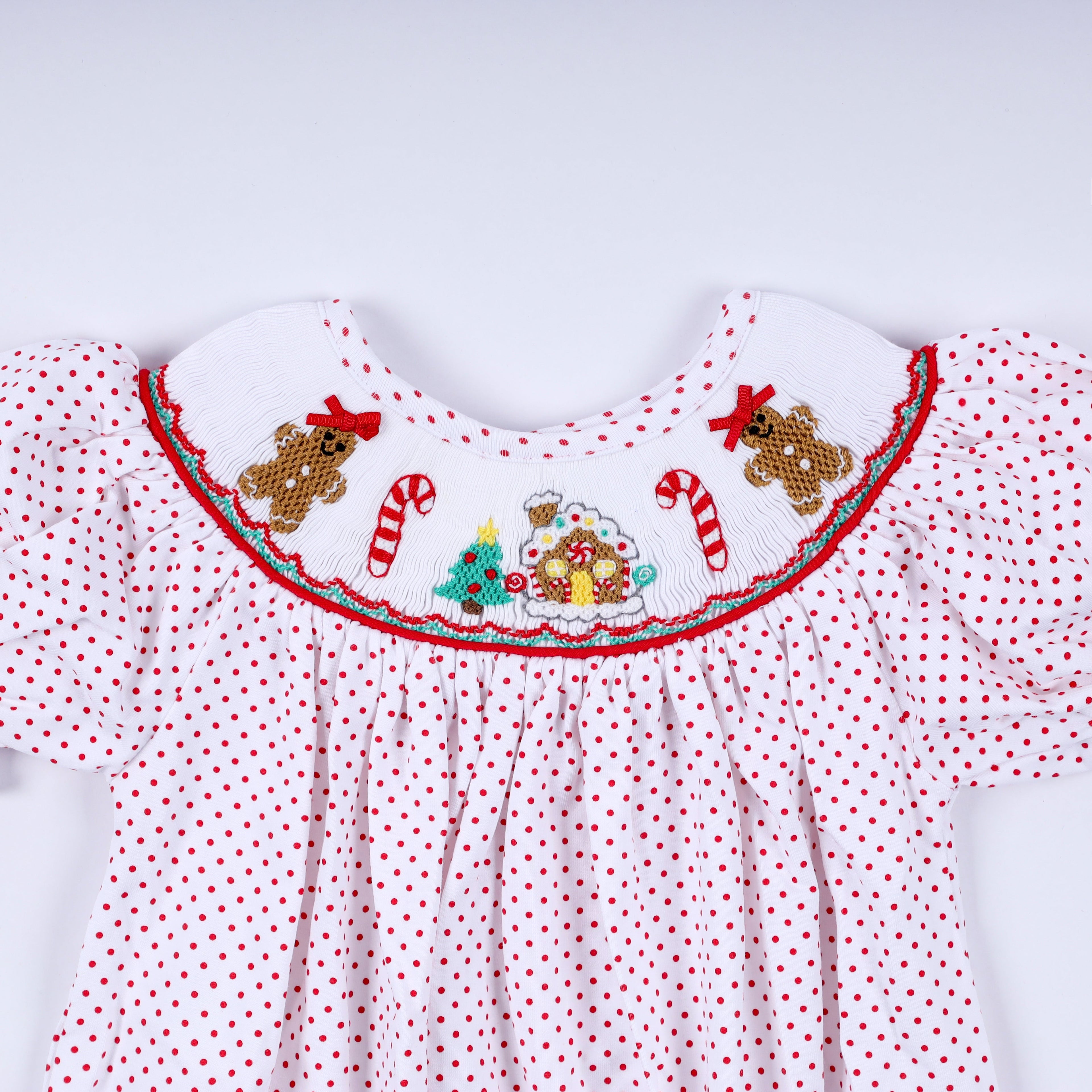 Barboteuse rouge en pain d'épices, smocks faits main