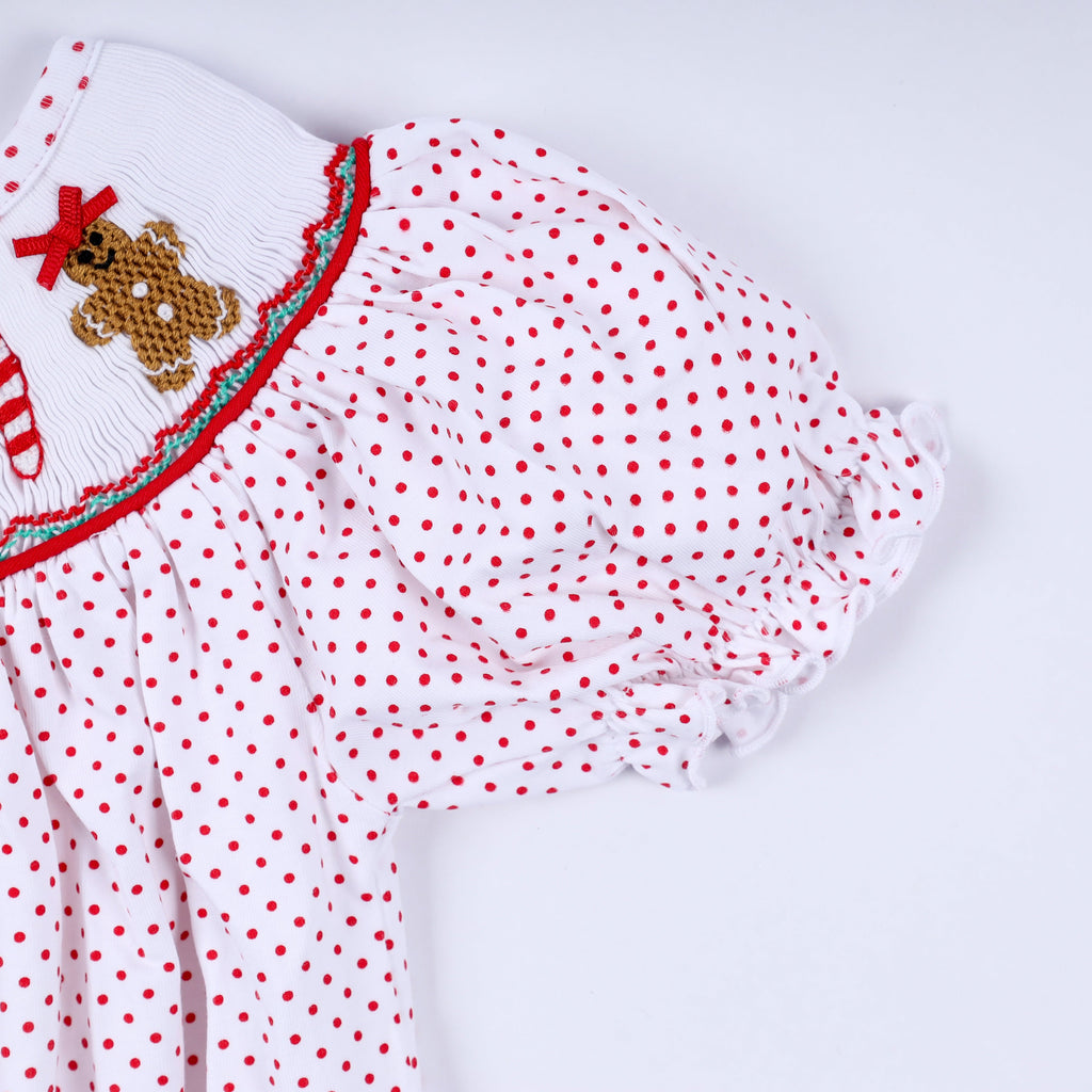 Barboteuse rouge en pain d'épices, smocks faits main