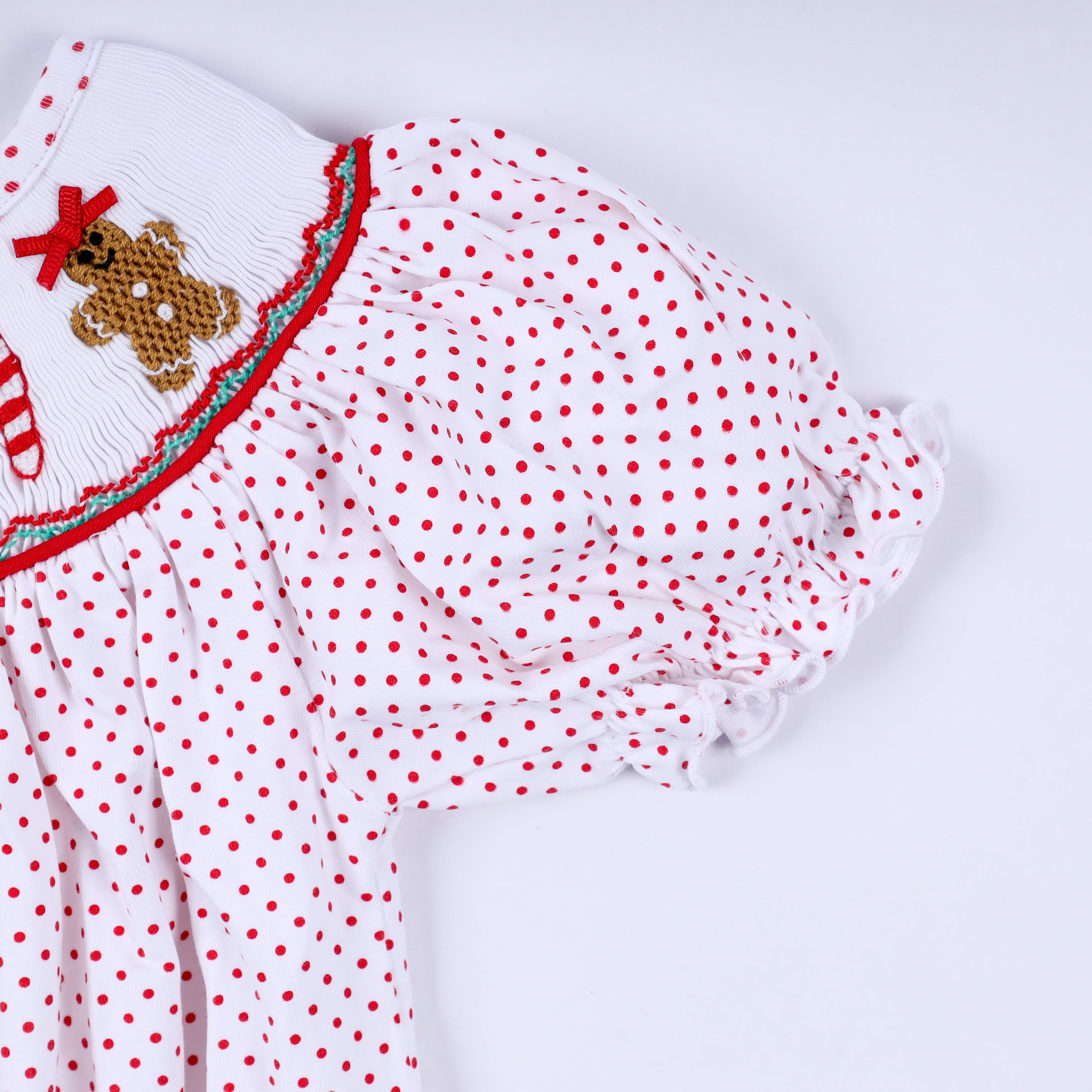 Barboteuse rouge en pain d'épices, smocks faits main