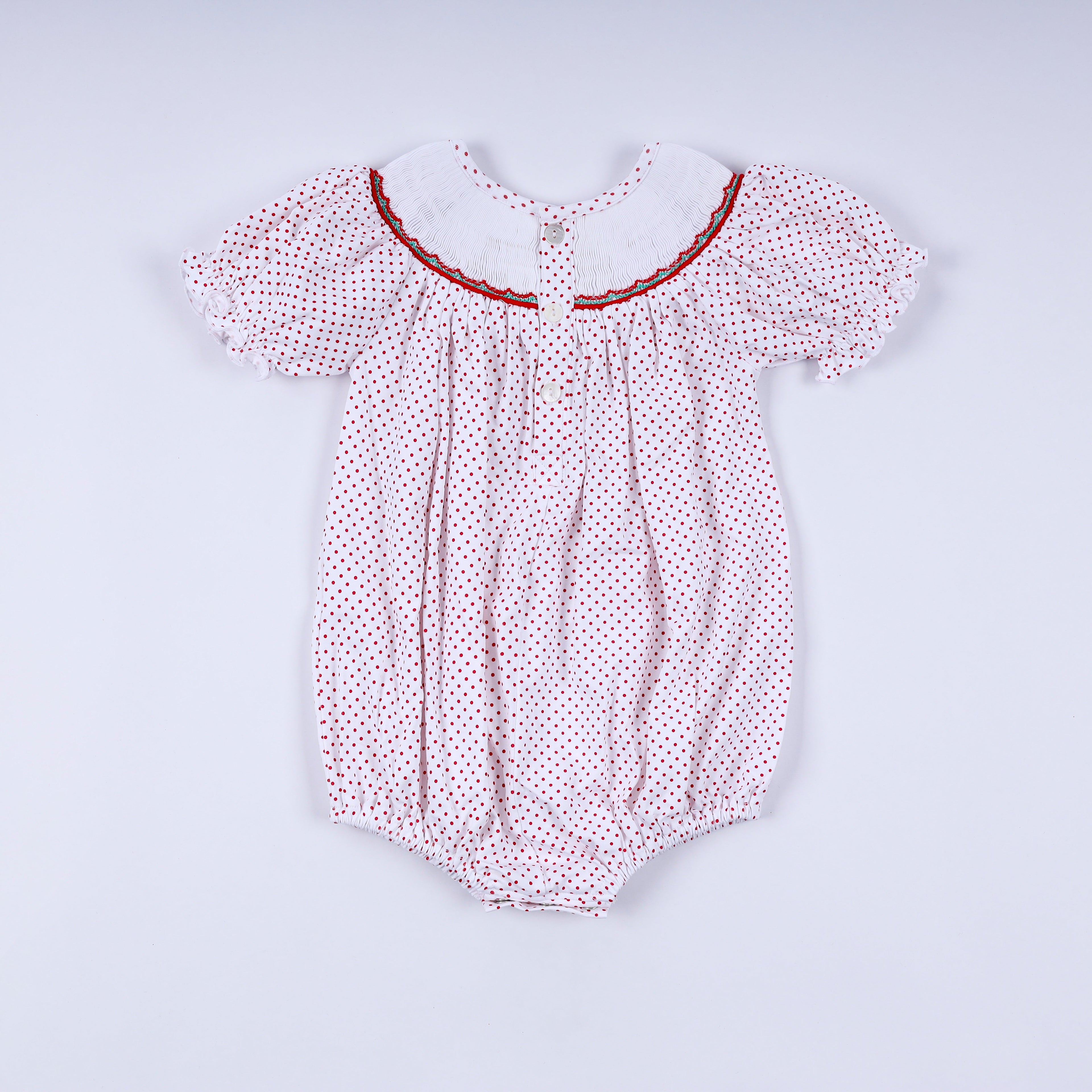 Barboteuse rouge en pain d'épices, smocks faits main