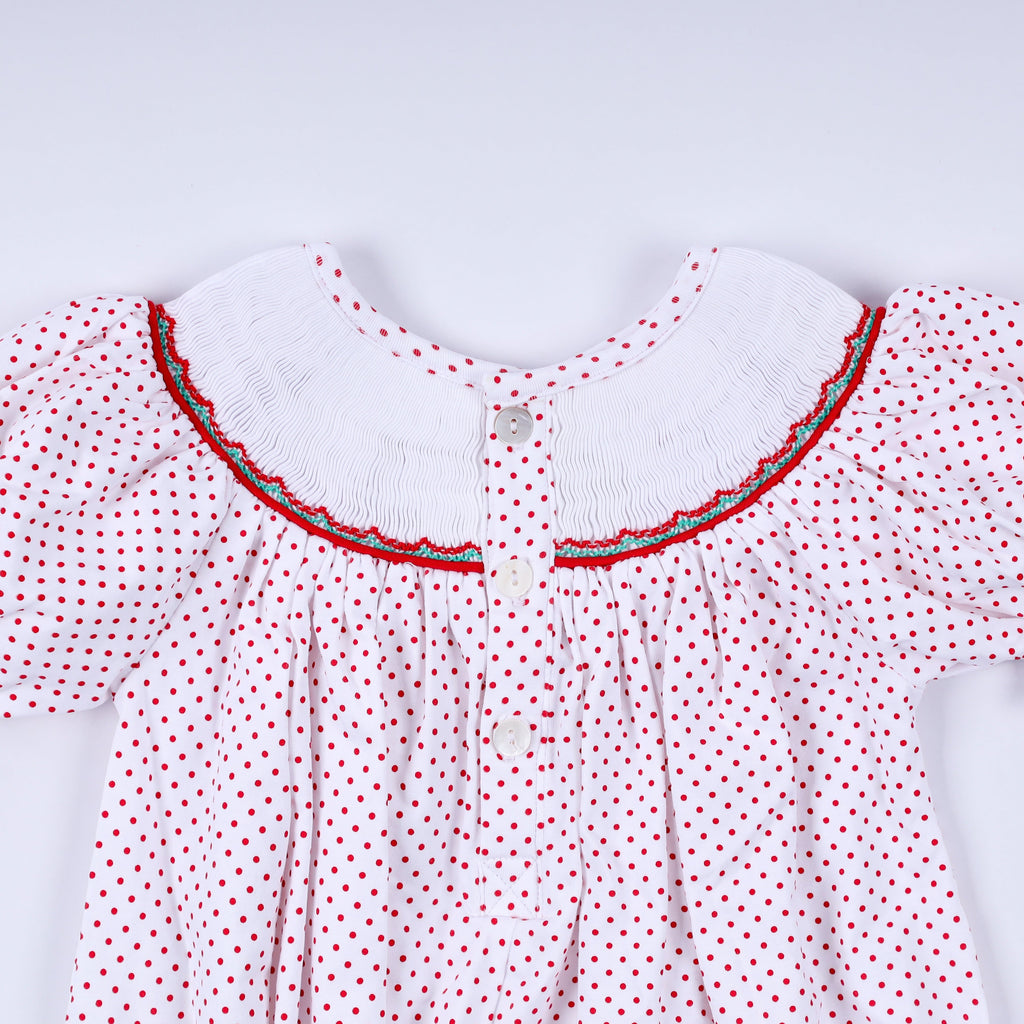 Barboteuse rouge en pain d'épices, smocks faits main