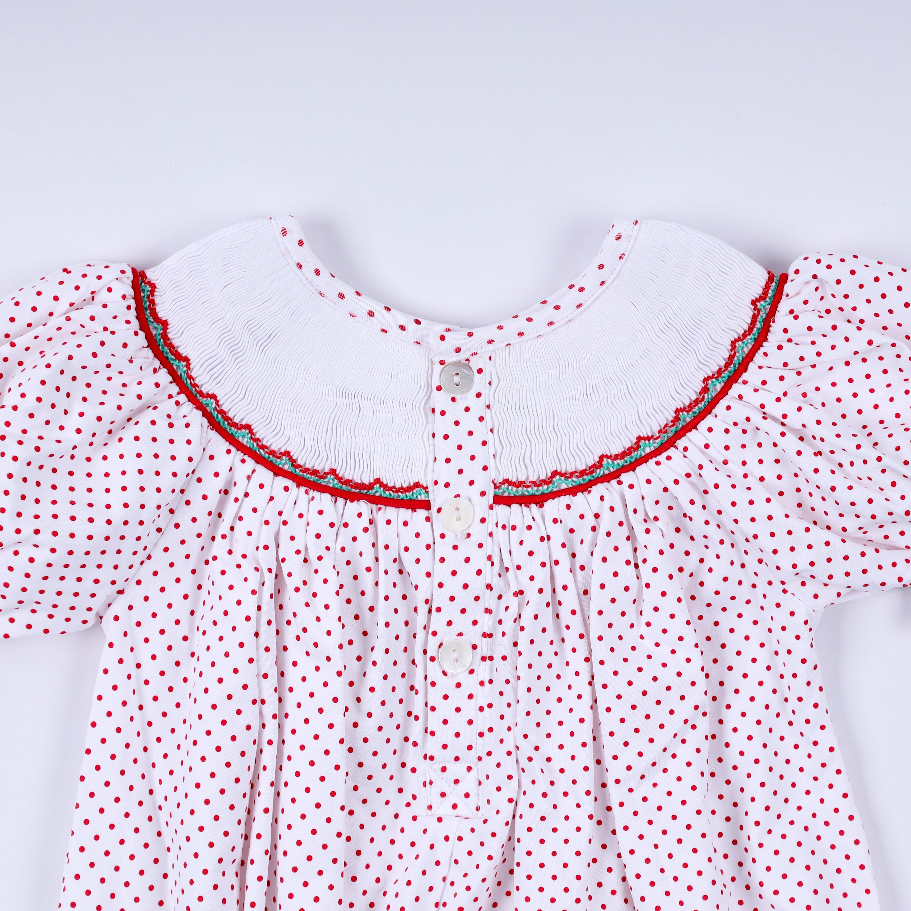 Barboteuse rouge en pain d'épices, smocks faits main
