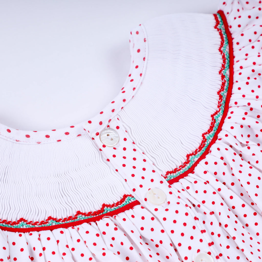 Barboteuse rouge en pain d'épices, smocks faits main