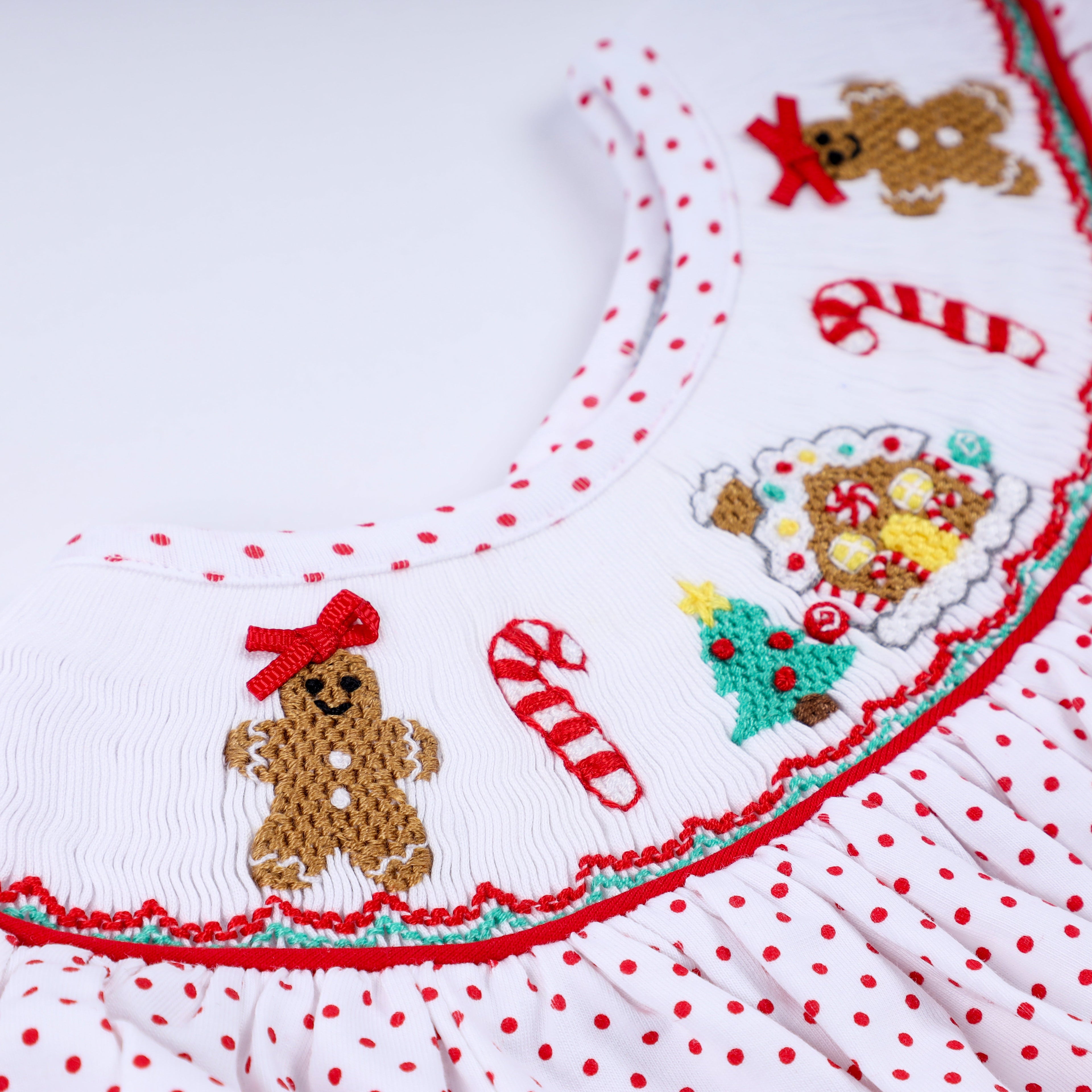 Barboteuse rouge en pain d'épices, smocks faits main