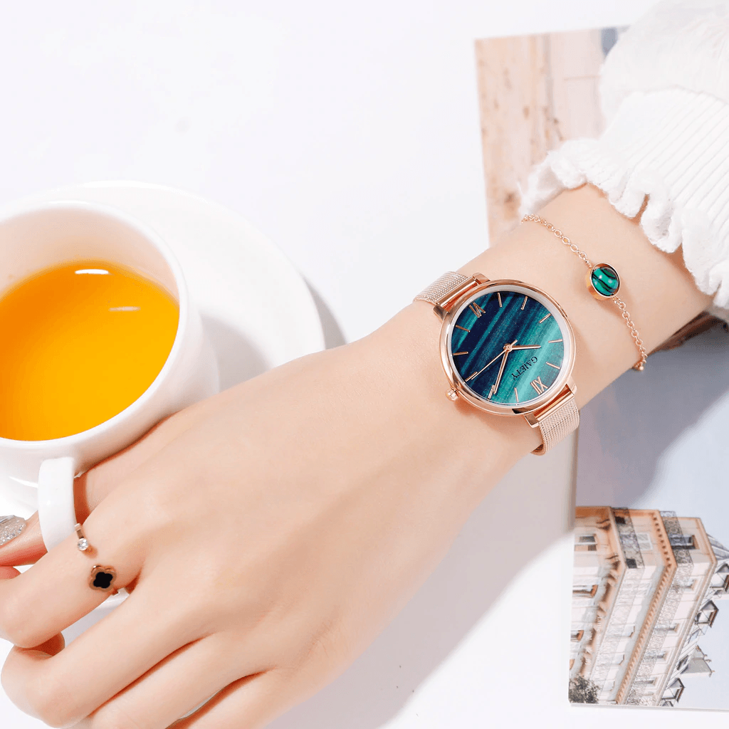 Ensemble de luxe Montre Femme Or Rose Perceuse à Eau Bracelet Montre Bijoux Dames Femme Heure Décontractée Montres à Quartz Pour Femmes et Filles