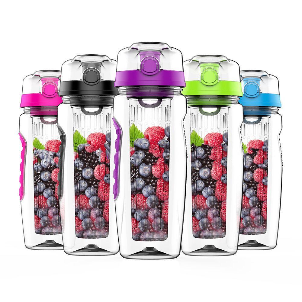 Bouteille d'eau infuseur de fruits 900 ml Shaker à jus Bouteille d'eau au citron de sport Bouteilles à boire aux fruits pour le sport Gadget pour le sport et les exercices avec un design moderne et tendance
