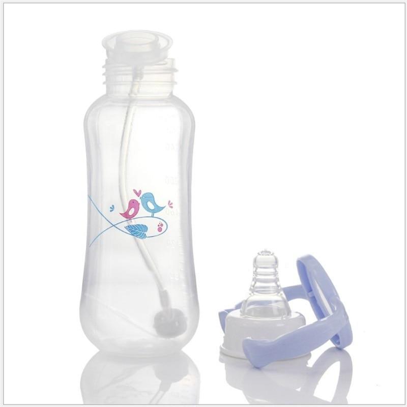 Biberon unisexe pour bébé 150/280 ml à col large en silicone souple avec paille pour nouveau-né avec poignée