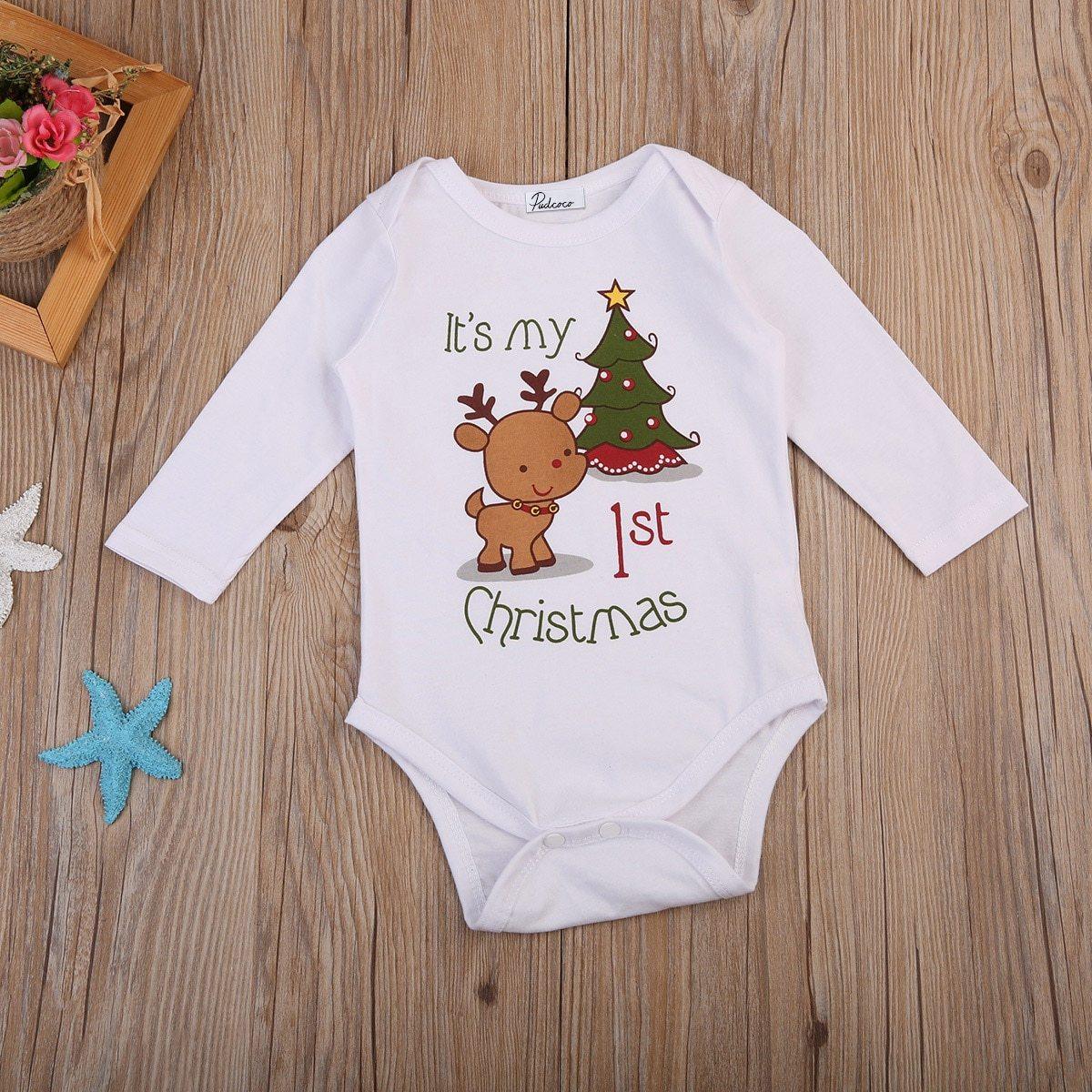 Grenouillère à manches longues avec imprimé de cerf et d'arbre de Noël pour bébés garçons et filles