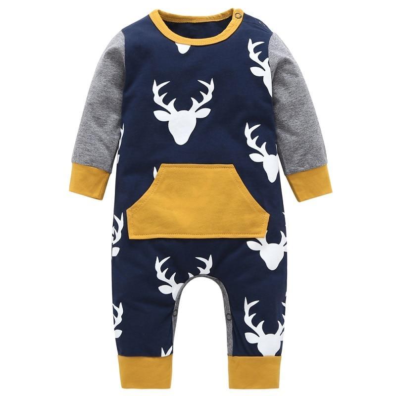 Grenouillères Bébé Garçon Manches Longues Tête de Cerf Combinaisons Nouveau-né Tenues Pour Filles et Garçons Pyjamas