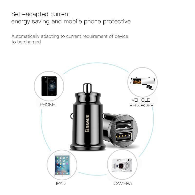 Double chargeur de voiture USB noir 3,1 A adaptateur de charge rapide pour voiture Chargeurs de voiture