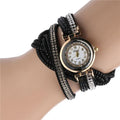 Montre décontractée tendance à quartz doré pour femme avec strass, bracelet en cuir tressé, cadeau, montre-bracelet pour femme