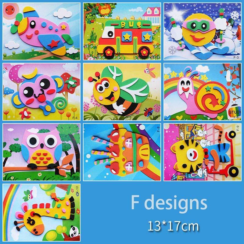 10 designs/lot Autocollants Mousse EVA 3D Dessin Animé Puzzle Série Enfants Motifs Multiples Styles Jouets pour Cadeau d'Anniversaire Enfant