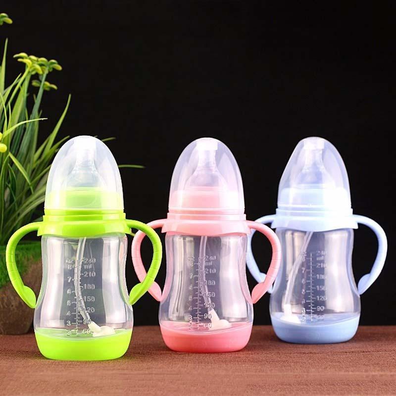 Biberon anti-colique en plastique sans BPA avec paille pour bébé, idéal pour l'eau et le jus, pour l'alimentation des nourrissons